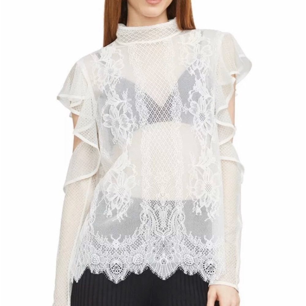BCBG COLD SHOULDER LACE CREAM TOP SIZE XS